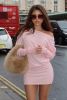 Light Pink Slant Neck Loose Bodycon Short Dress