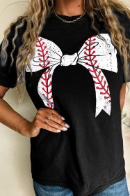 Black Baseball Bowknot Graphic Roll Up Sleeve Tee (size: (US 8-10)M)
