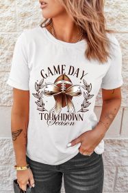 White GAME DAY Bowknot Rugby Graphic T Shirt (size: (US 8-10)M)
