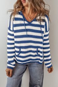 Blue Stripe Kangaroo Pocket Hooded Sweater (size: (US 4-6)S)