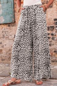 Beige Boho Leopard Print Wide Leg Pants (size: (US 16-18)XL)