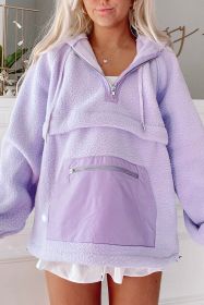 Lavendula Zipped Patch Pocket Fuzzy Drawstring Hoodie (size: (US 4-6)S)