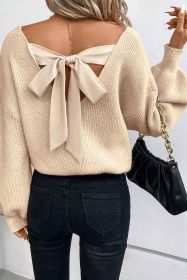 Apricot Lantern Sleeve V Neck Knot Back Sweater (size: (US 16-18)XL)