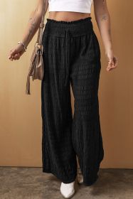 Black Textured Wide Smocked Waist Loose Pants (size: (US 16-18)XL)