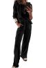 Black Textured Long Sleeve Top and Pants Lounge Set