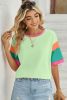 Green Color Block Sleeve Round Neck Oversize Top
