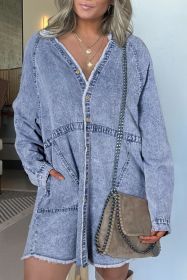 Beau Blue Acid Washed Distressed Edge Denim Mini Dress (size: (US 16-18)XL)
