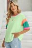 Green Color Block Sleeve Round Neck Oversize Top
