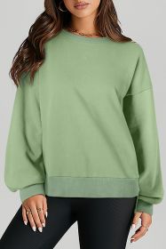 Smoke Green Plain O Neck High Low Hem Pullover Sweatshirt (size: (US 4-6)S)