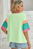 Green Color Block Sleeve Round Neck Oversize Top