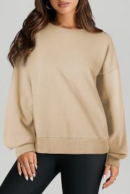 Parchment Solid O Neck High Low Hem Pullover Sweatshirt (size: (US 4-6)S)
