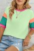 Green Color Block Sleeve Round Neck Oversize Top