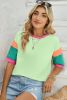 Green Color Block Sleeve Round Neck Oversize Top