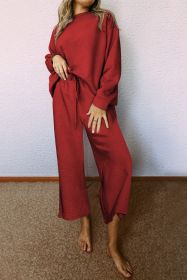 Red Dahlia Textured Loose Slouchy Long Sleeve Top and Pants Set (size: (US 4-6)S)
