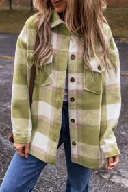 Sage Green Plaid Print Buttoned Flap Pockets Baggy Shacket (size: (US 4-6)S)