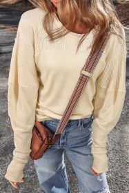 Beige Thermal Knit Patchwork Exposed Seam Long Sleeve Top (size: (US 16-18)XL)