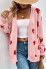 Pink Casual Strawberry Pattern Knit Cardigan