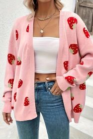 Pink Casual Strawberry Pattern Knit Cardigan (size: (US 16-18)XL)