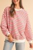 Orange Stripe Drop Shoulder Crew Neck Loose Sweatshirt