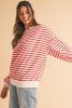 Orange Stripe Drop Shoulder Crew Neck Loose Sweatshirt