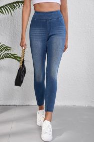 Navy Blue Skinny Elastic Waist Ankle Length Pockets Mid Waist Jeans (size: (US 4-6)S)