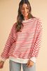 Orange Stripe Drop Shoulder Crew Neck Loose Sweatshirt