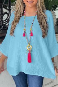 Aruba Blue Plain Crinkled Bracelet Sleeve Flowy Top (size: (US 4-6)S)