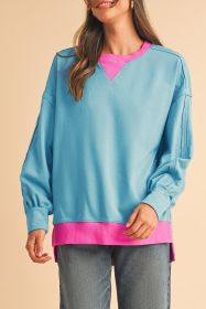 Light Blue Drop Sleeve Contrast Trim Oversized Sweatshirt (size: (US 16-18)XL)