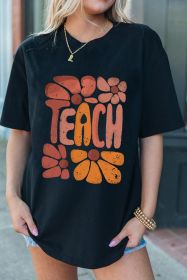 Black TEACH Crew Neck Casual T Shirt (size: (US 4-6)S)