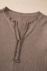 Coffee Button V Neck Waffle Knit Top
