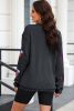 Black Sequined Halloween Pumpkin Ribbed Oversized Graphic Sweatshirt