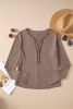 Coffee Button V Neck Waffle Knit Top
