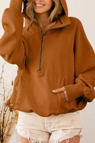 Brown Half Zip Pullover Hoodie with Kangaroo Pocket (size: (US 16-18)XL)