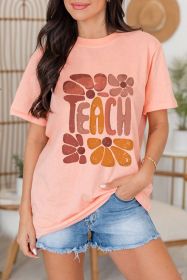 Pink TEACH Crew Neck Casual T Shirt (size: (US 4-6)S)