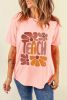 Pink TEACH Crew Neck Casual T Shirt