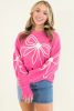 Bright Pink Sweet Bow Pattern Drop Sleeve Knit Sweater