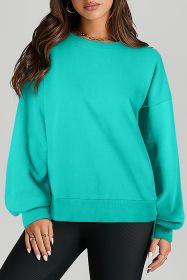 Aruba Blue Plain O Neck High Low Hem Pullover Sweatshirt (size: (US 4-6)S)