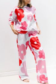 White Vibrant Floral Print Pullover and Sweatpants Loungewear Set (size: (US 16-18)XL)