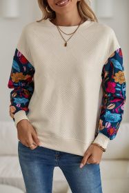 White Vintage Flower Patchwork Sleeve Textured Top (size: (US 8-10)M)