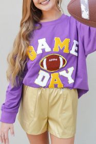 Tillandsia Purple GAME DAY Rugby Chenille Embroidered Pullover Sweatshirt (size: (US 16-18)XL)