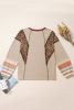 Khaki Leopard Contrast Exposed Seam Long Sleeve Top