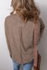 Coffee Button V Neck Waffle Knit Top