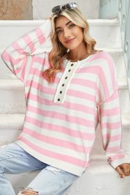 Pink Striped Drop Sleeve Henley Sweater (size: (US 16-18)XL)