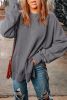 Gray Plain Drop Shoulder Ribbed Trim Oversized Sweatshirt