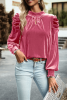 Peach Blossom Mock Keyhole Neck Puff Sleeve Velvet Blouse