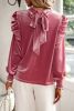 Peach Blossom Mock Keyhole Neck Puff Sleeve Velvet Blouse