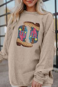 Smoke Gray Cowboy Boots Graphic Corded Loose Sweatshirt (size: (US 12-14)L)