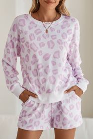 Pink Leopard Print Pullover and Shorts Pajama Set (size: (US 16-18)XL)