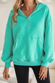Mint Green Pocket Loose Half Zip Hoodie (size: (US 16-18)XL)