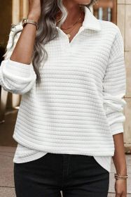 White Waffle Textured Shirtcolla Long Sleeve Top (size: (US 16-18)XL)